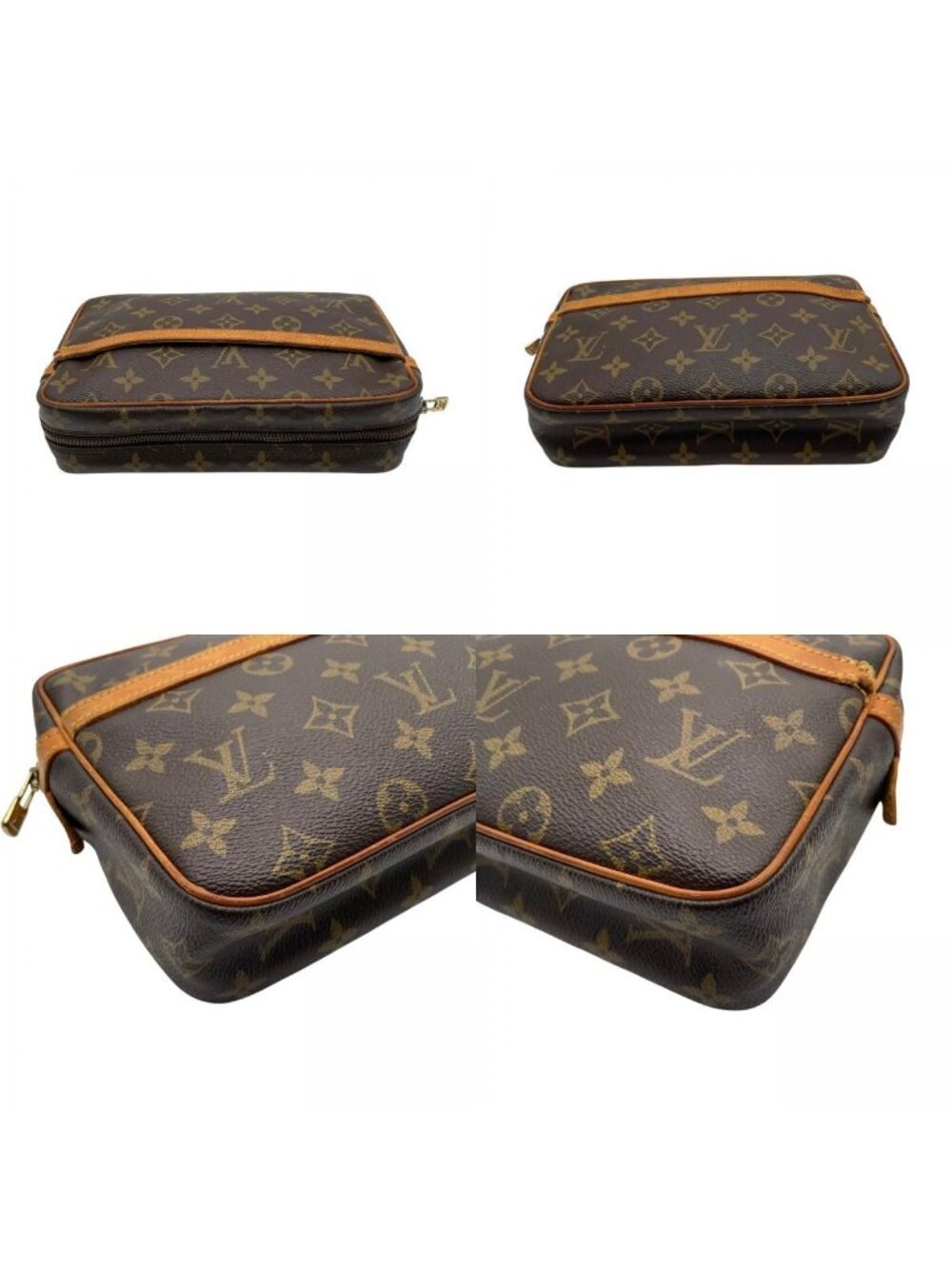 Louis Vuitton Monogram Compiegne 23 Clutch Pouch Leather Brown Gold Vintage - Picture 7 of 10